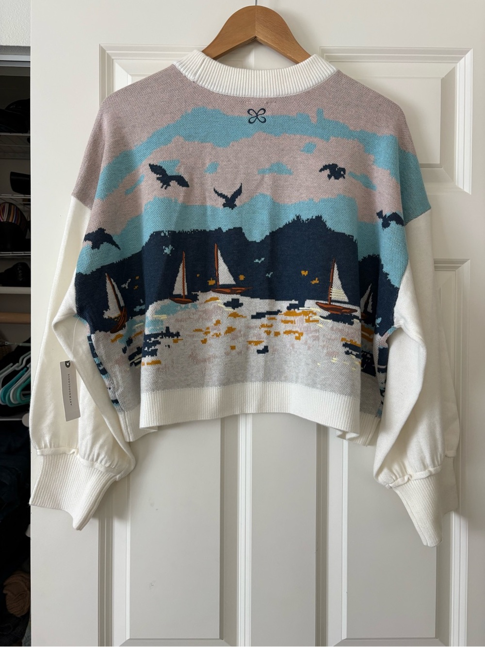 Anthropologie Maeve Nautical Scene Sweater, lighthouse, size small NWT - Picture 6 of 9